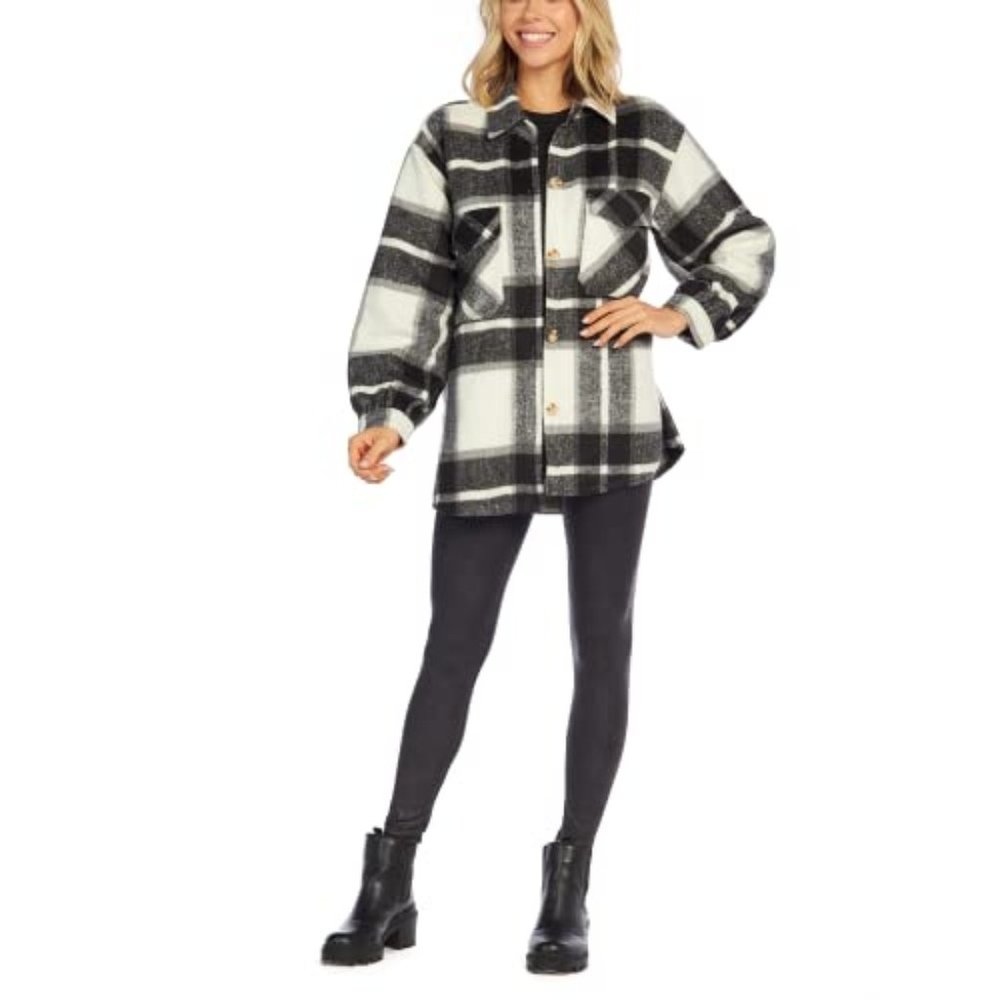 NWT MUD PIE HIGHLAND PLAID SHACKET BLACK SIZE LARGE